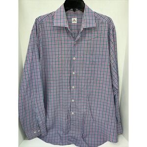 Peter Millar Shirt Men's Large Blue Plaid Long Sleeve Button Up